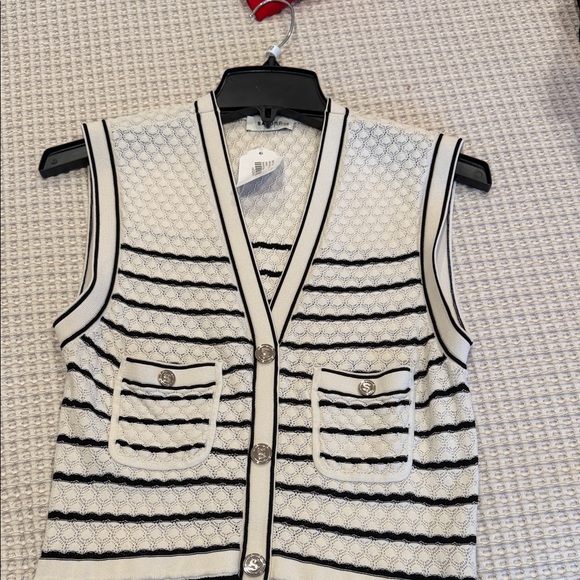 NWT Sandro Navy and White Striped Midi Dress - Picture 2 of 4